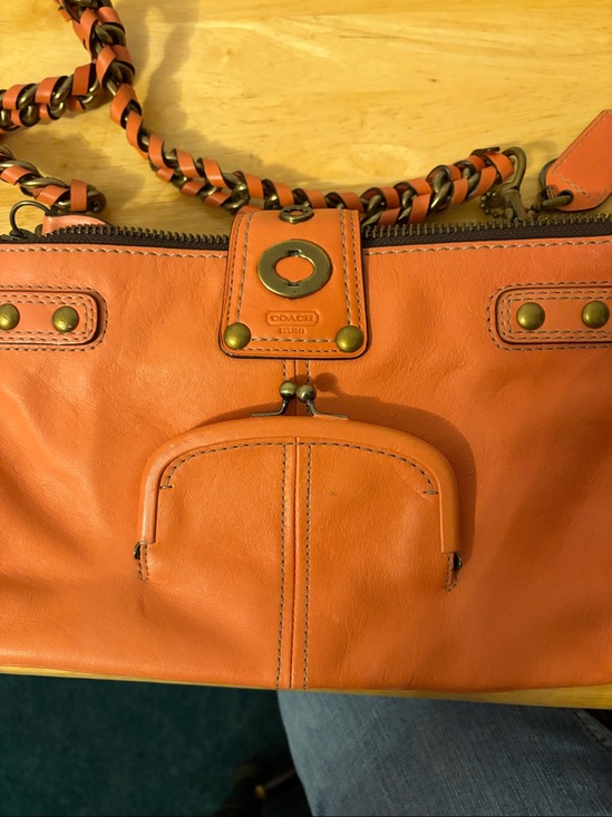 Coach Handbags - Orange Leather Shoulder Bag with Brass Hardware